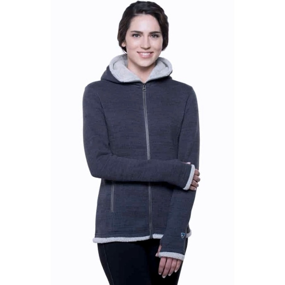 Kuhl Womens Alska Sherpa‎ Lined Jacket Heather Gray Hooded Zipper Front Small